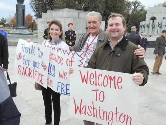 W with supporters at wwii memorial