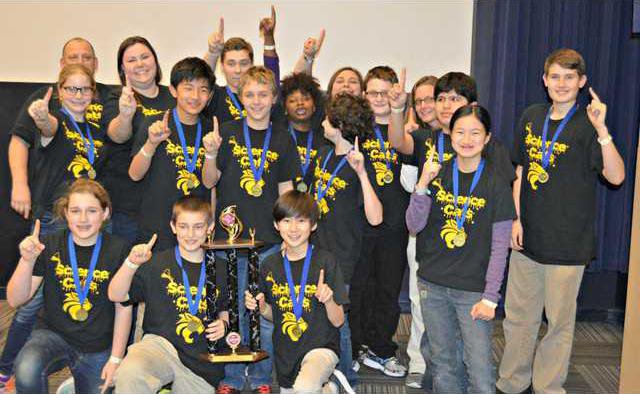 Science Olympiad team taking a moment to celebrate after competing on February 20th. Photo provided.