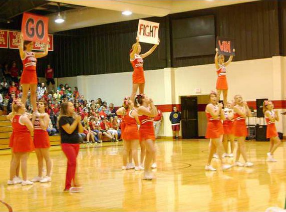 NB-BCHS Cheerleaders Leading the Crowd at Pep Rally