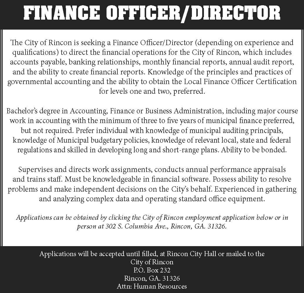 City of Rincon Finance Director 080118