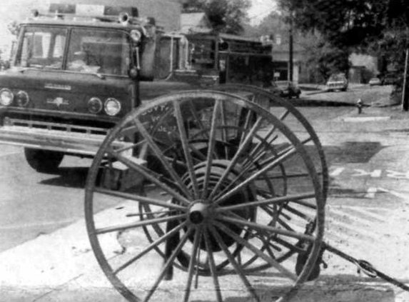 Early Handcart with 1984 Modern Firetruck