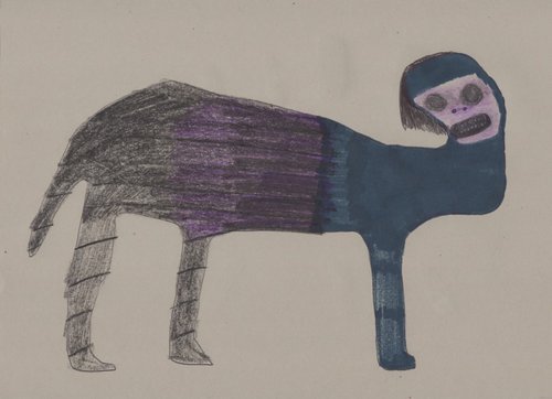 Jackal, pen, crayon, and marker on construction paper, 9 x 12 inches, 2019.