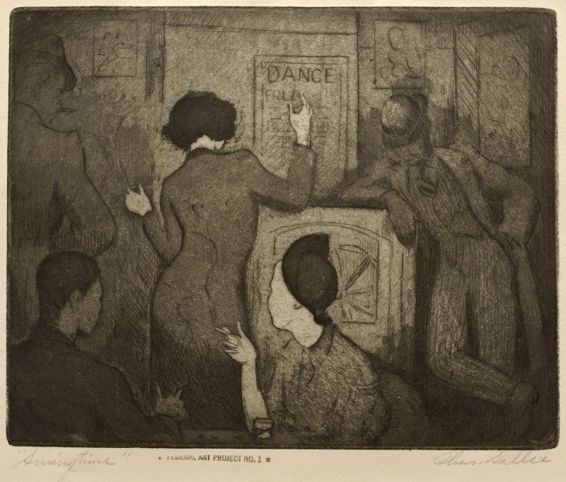 Charles Sallee (American, 1911-2006), Swingtime, 1937. Aquatint, etching on wove paper. On loan from the Howard University Gallery of Art, Washington, D.C.