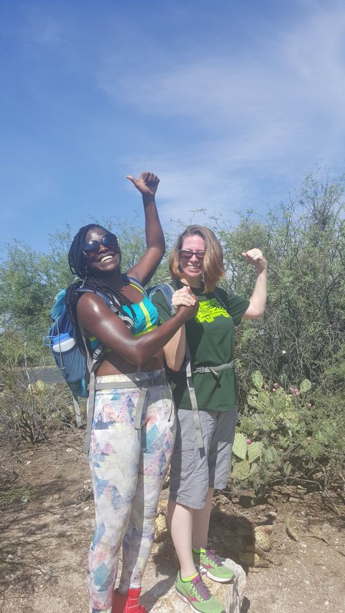 Bowers and Schell took time out for a desert hike, taking care to avoid prickly pear cactus along the trail.