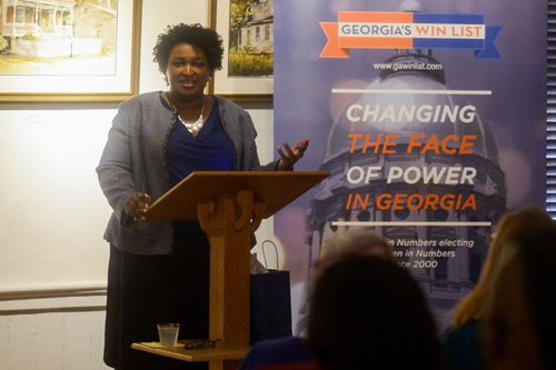 (L to R) Thespian Dandy Barrett, former mayor Dr. Otis Johnson and Clerk of Superior Court candidate Tammie Mosley came to hear state minority leader Rep. Stacey Abrams speak about the importance of women running for political office at the local and state level.