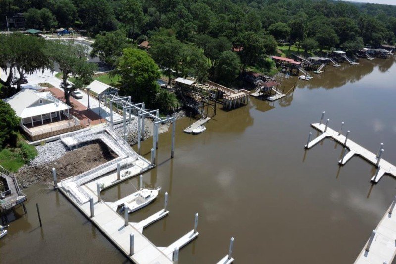Aerial view of the new Coffee Bluff Marina, right before its first 'grand reopening' in August 2014.