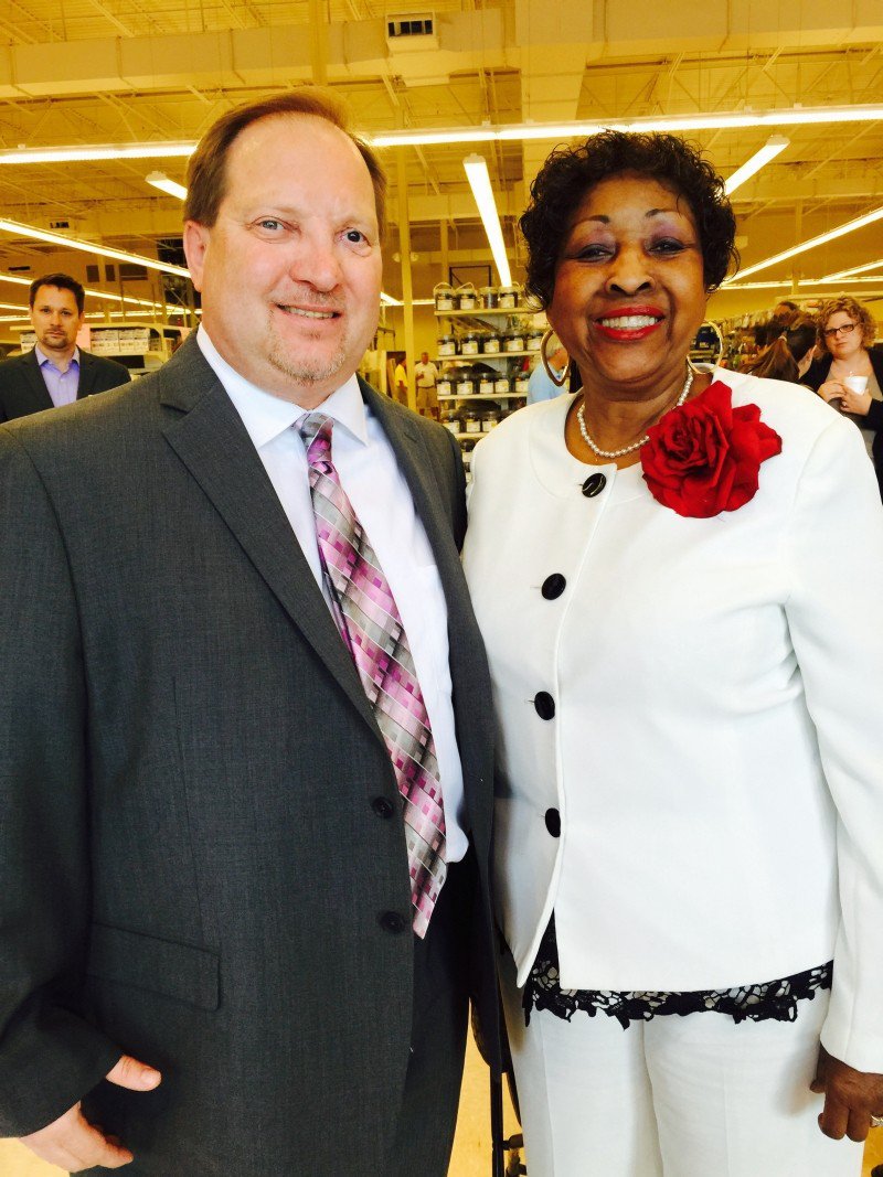 Coastal Empire Habitat for Humanity Executive Director Michael Weathers cut the ribbon on the new ReStore on MLK Blvd. with Mayor Edna Jackson.