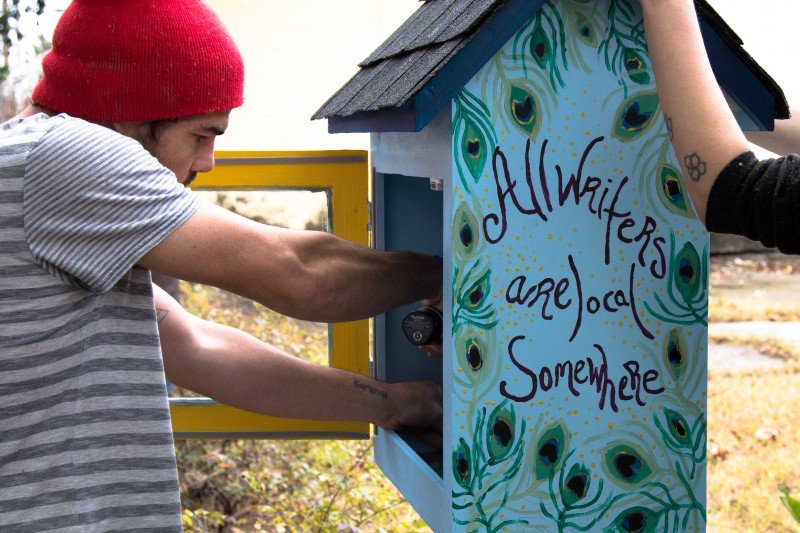 Jeremiah Jossim (above l.) installed the first book box