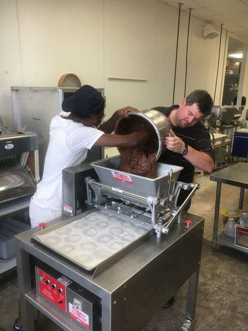 Making the chocolate chewies.