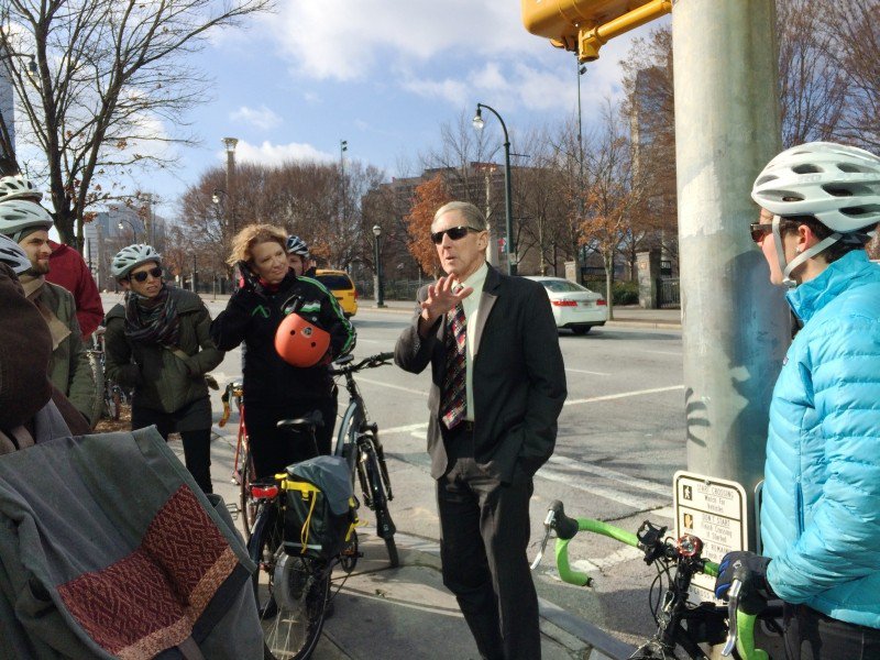 Ed McBrayer of the PATH Foundation explains bicycle infrastructure planned for Atlanta’s Centennial Olympic Park.