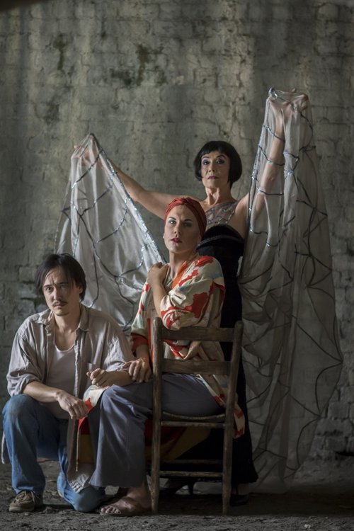 Christopher Blair as Molina, seated, is flanked by Chad Hsu and Dandy Barrett.