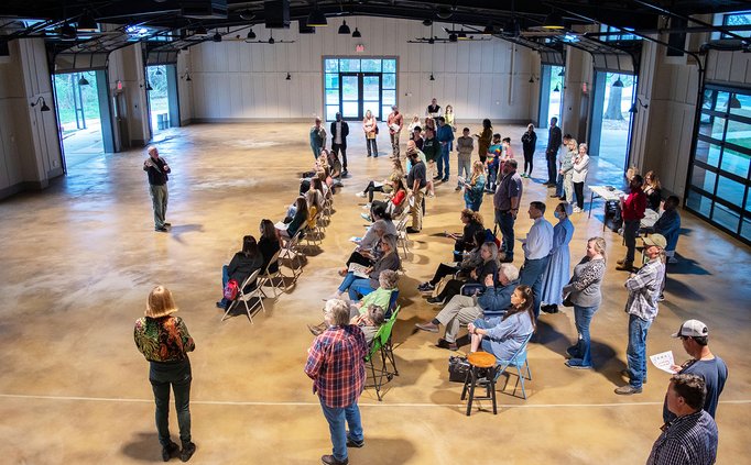 Vendors meet at the new home of the Statesboro Downtown Farmers Market on Tuesday, March 15.
