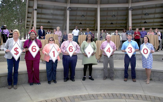 Photo courtesy Ogeechee Technical College Shown in photo, left to right, Lori Durden, OTC president, Tyana Alexander, scholarship recipient),  Lagina Evans, Foundation Board, Adam Kennedy, Foundation Board,  Ann Hester GOAL winner, Warren Ball, Foundation