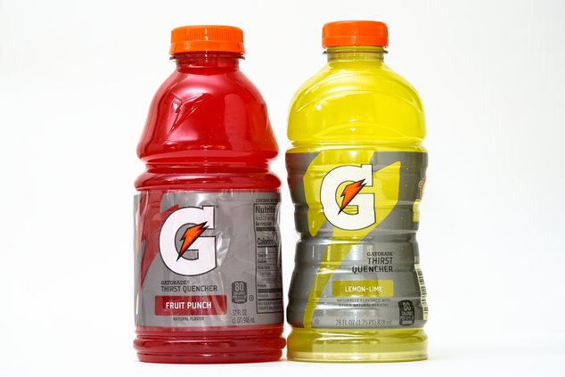 Bottles of Gatorade are pictured, left, a 32 fluid ounce and 28 fluid ounce, in Glenside, Pa., Monday, June 6, 2022.