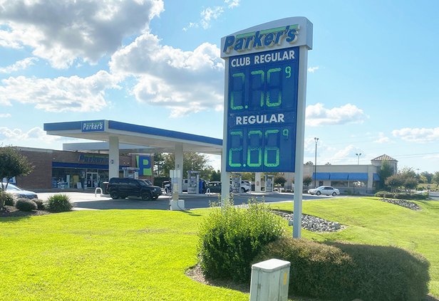 Gas prices displayed Monday at the Parker's on Highway 80 East in Statesboro were $1.43 cheaper than prices on June 10 at the same location. Prices in Georgia and across the nation have declined for 15 consecutive weeks.