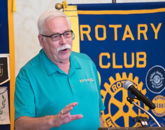 Don Poe expresses his gratitude after being named the 2024 Citizen of the Year by the Statesboro Rotary Clubs at Forest Heights Country Club on Wednesday, April 10.
