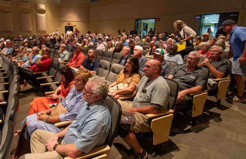 Members of the public settle in for a Georgia EPD meeting and hearing on Hyundai wells at Southeast Bulloch High School on Tuesday, August 13.