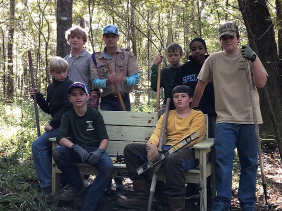 Scout crew with new trail bench