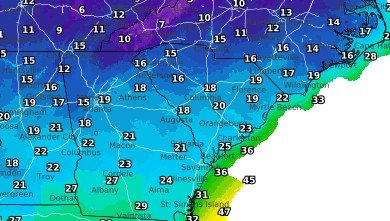 NWS satellite image of freezing temps