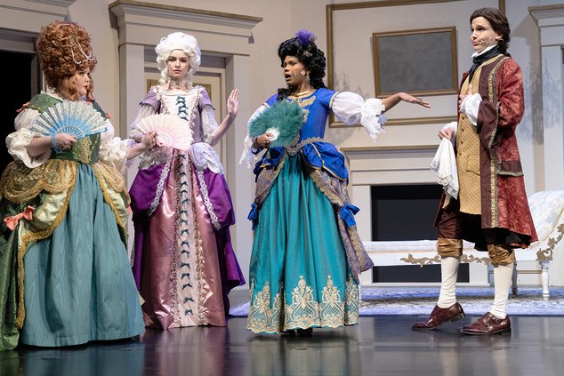 Shown in Monday's dres rehearsal for "The Country Wife" are, left to right, Georgia Southern University student actors:  Ashlynn Kirkland, Skylar Berry, Gabby Burton and Tristan Sojka.
