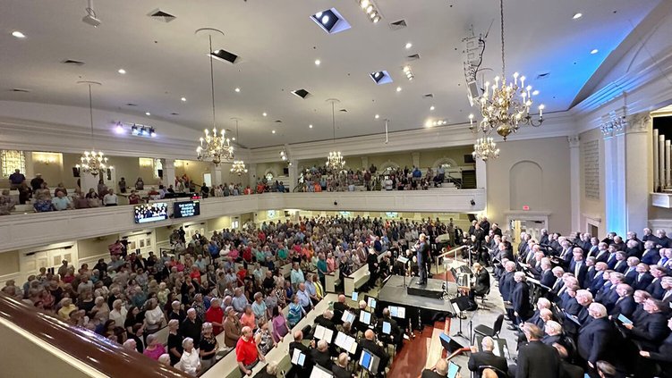 The renowned Jubal Chorus will perform in a free concert Sept. 25 at First Baptist Church Statesboro. The group is shown performing at a previous concert at a Georgia church.