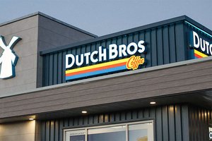 The front of a completed Dutch Bros. Coffee shop is shown in the photo provided by the company.