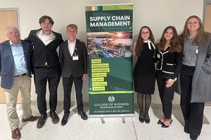 Pictured are, left to right, Professor Jerry Burke, Tom Parker, Tyler Coffman, Angelica Johnson, Shaylee Grave and Caroline Ryan.