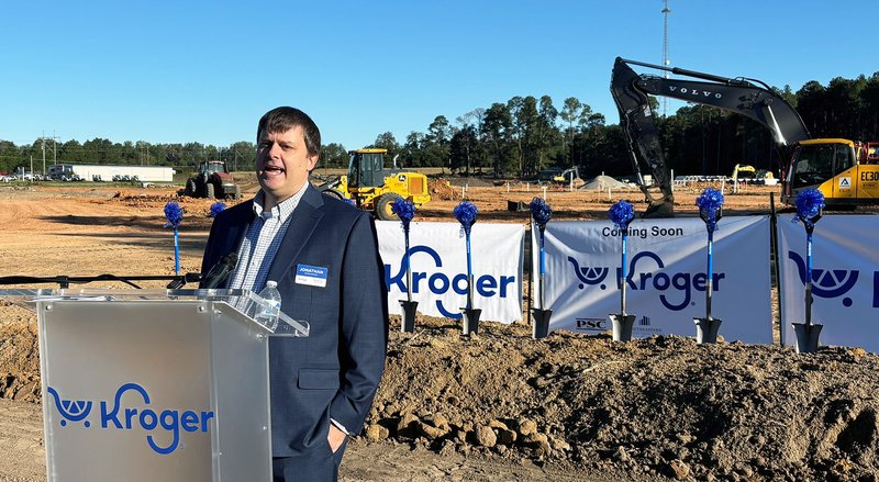 Jonathan Orr, who will be the district manager for the Statesboro Kroger when the 99,000-square-foot Marketplace opens, speaks Wednesday at the groundbreaking.